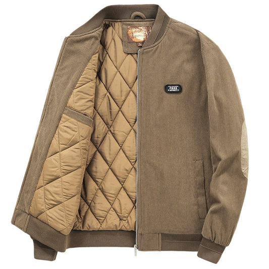 Winter Jacket with Elbow Patches and Zippered Collar for Men