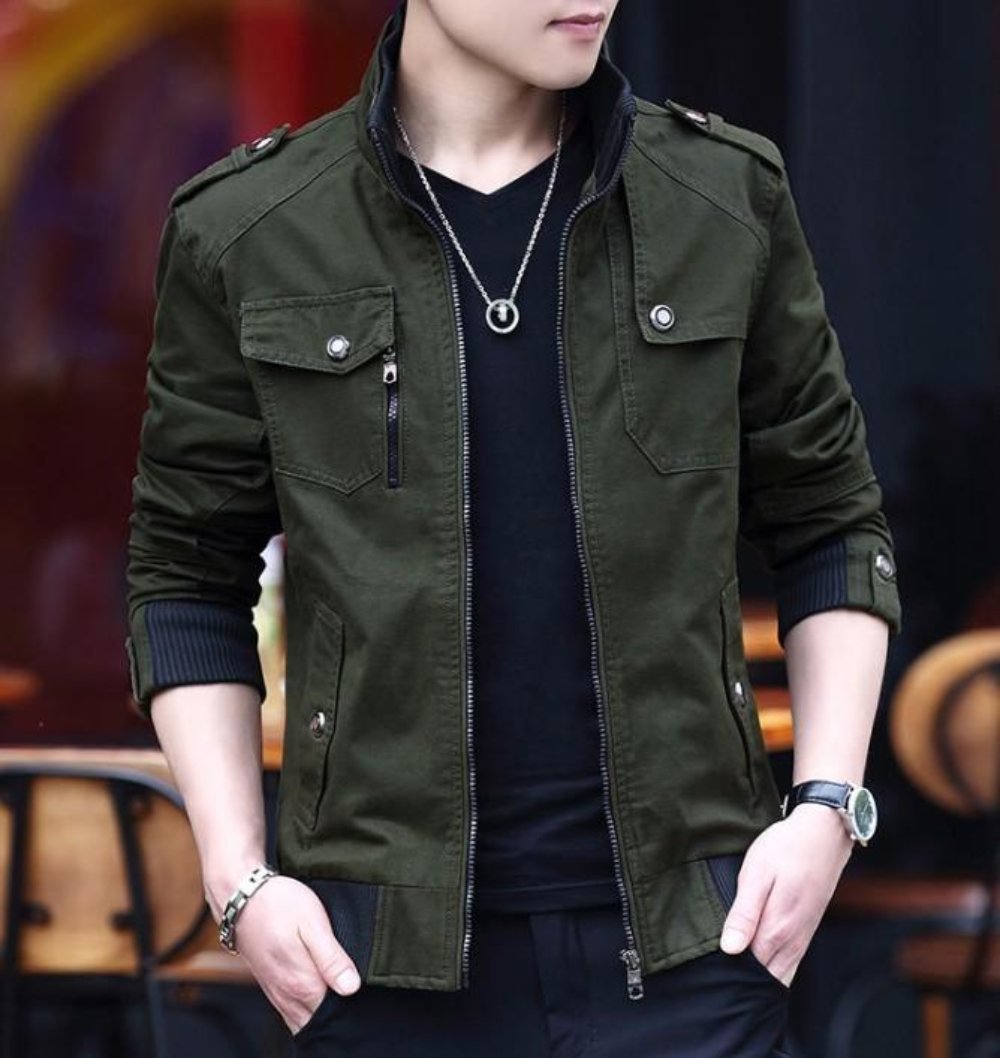 Casual Zipper Jacket for Men with Military-Inspired Look