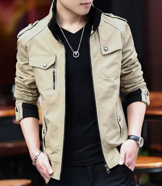 Casual Zipper Jacket for Men with Military-Inspired Look