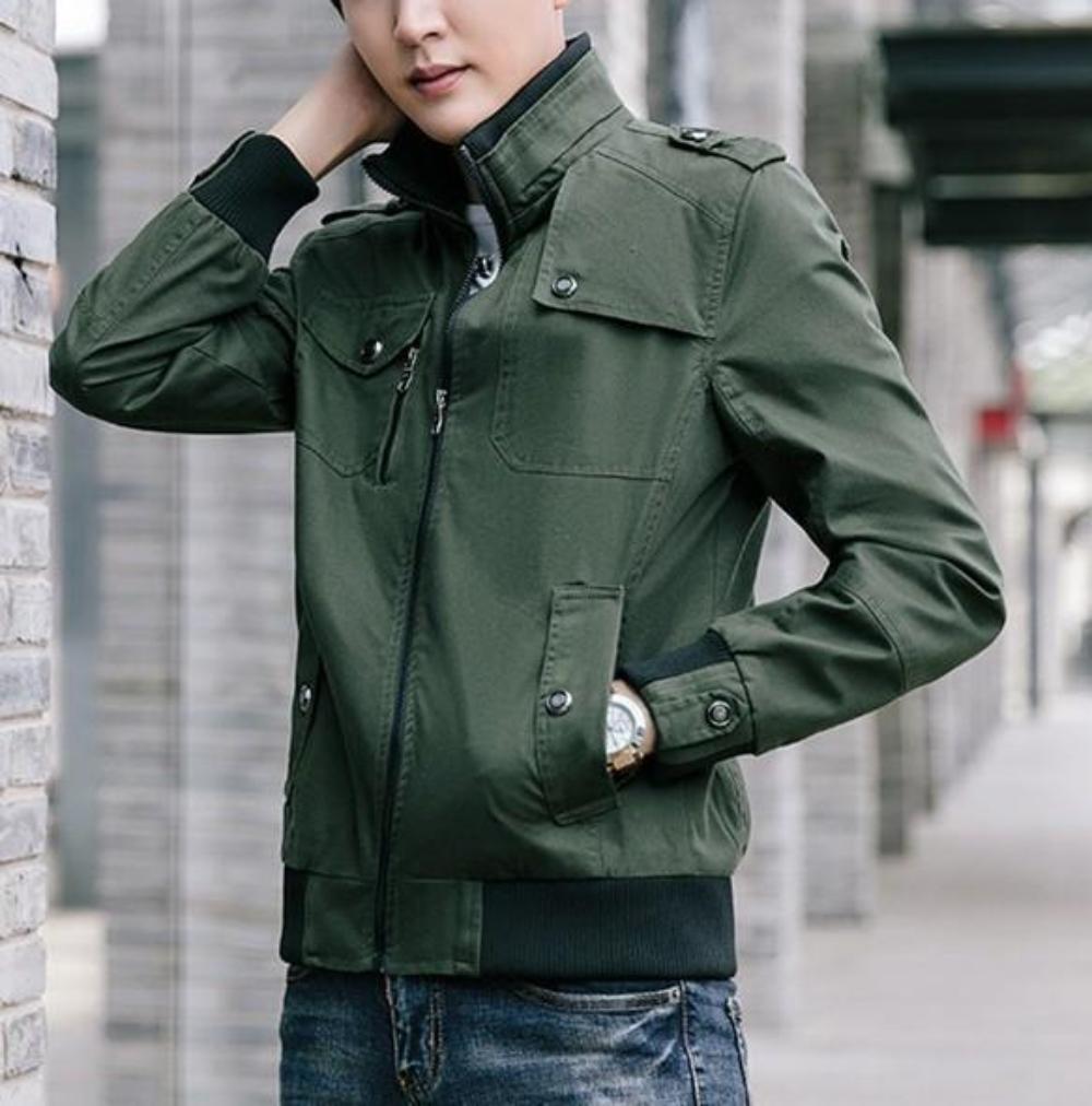 Casual Zipper Jacket for Men with Military-Inspired Look