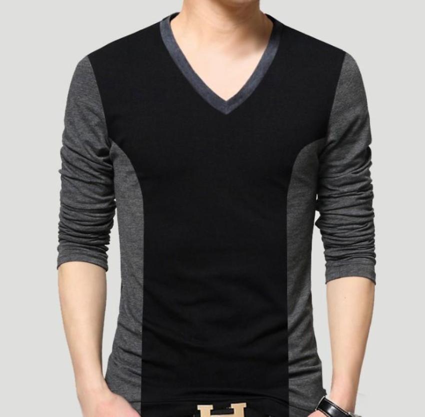 Dual Tone V-Neck Long Sleeve Men's Top