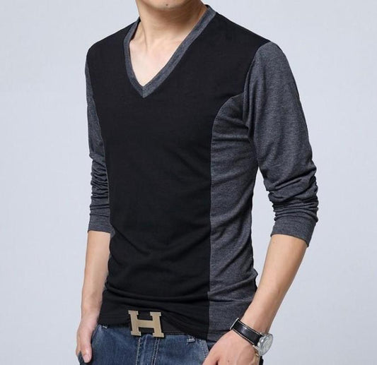 Dual Tone V-Neck Long Sleeve Men's Top