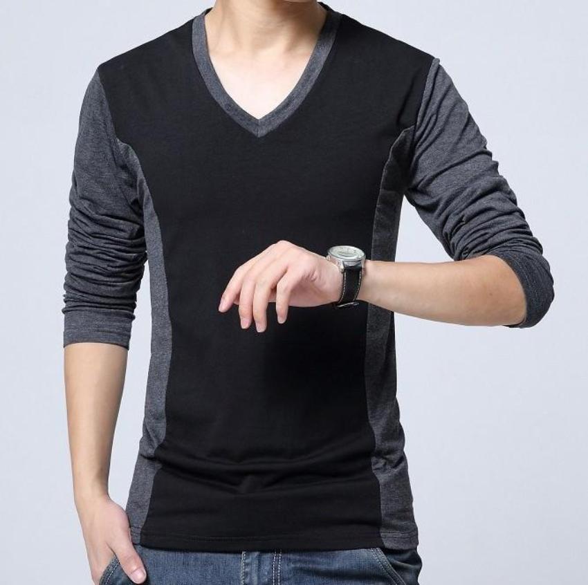 Dual Tone V-Neck Long Sleeve Men's Top