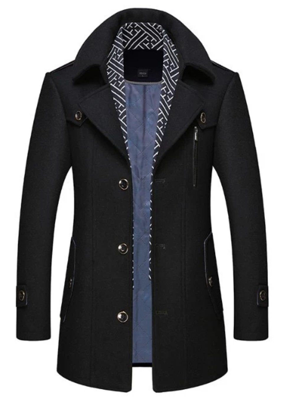 Layered Collar Mid Length Button Front Coat for Men