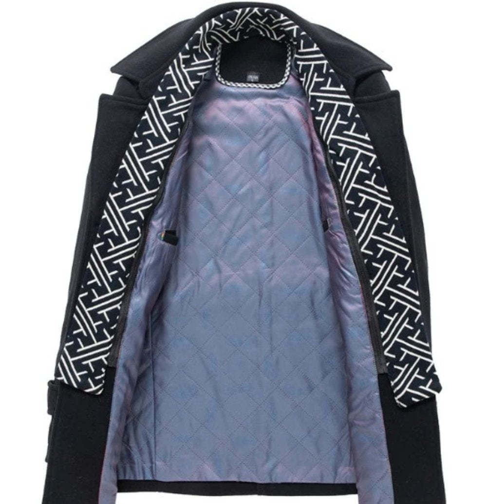 Layered Collar Mid Length Button Front Coat for Men