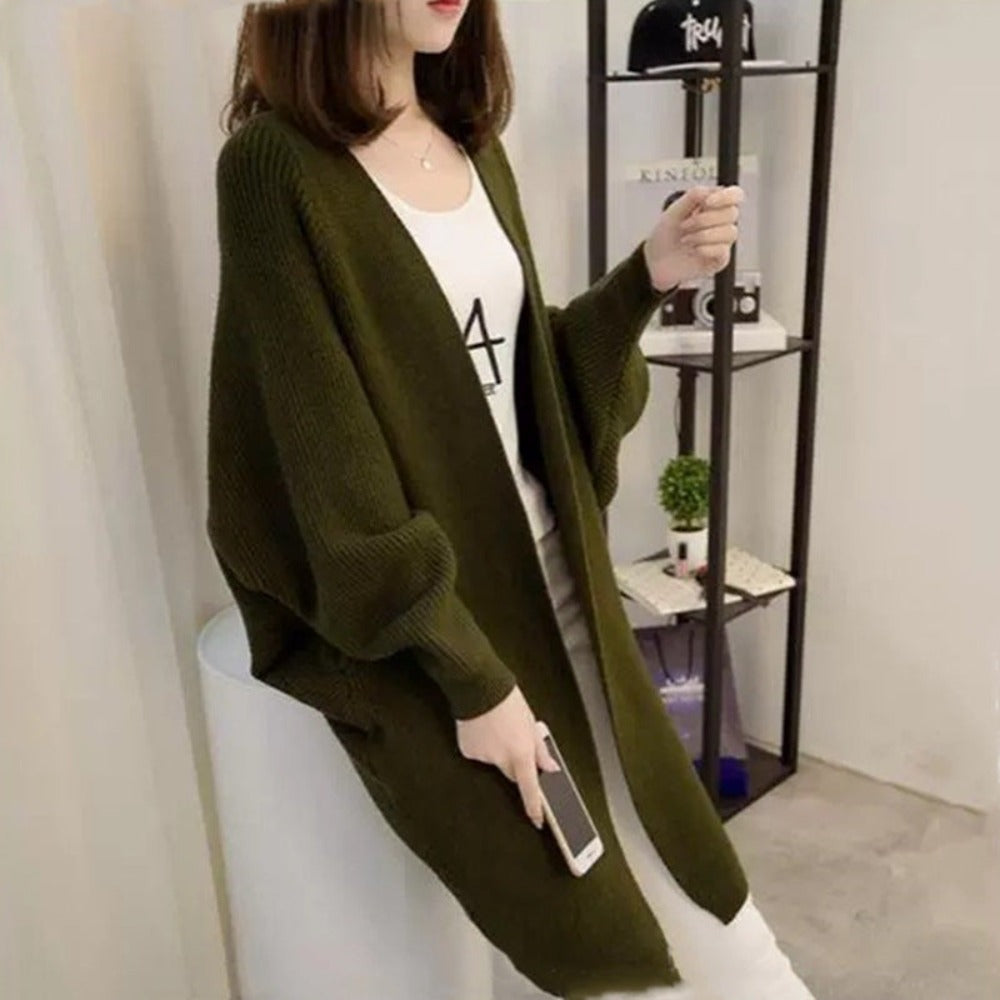 Knitted Cardigan with Mid-Length and Open Front for Women