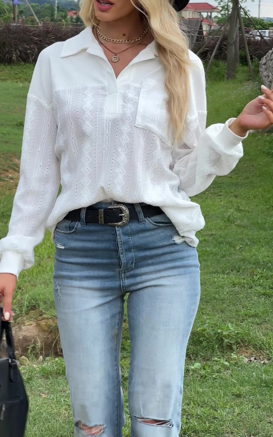 Relaxed Fit Long Sleeve Women's Blouse