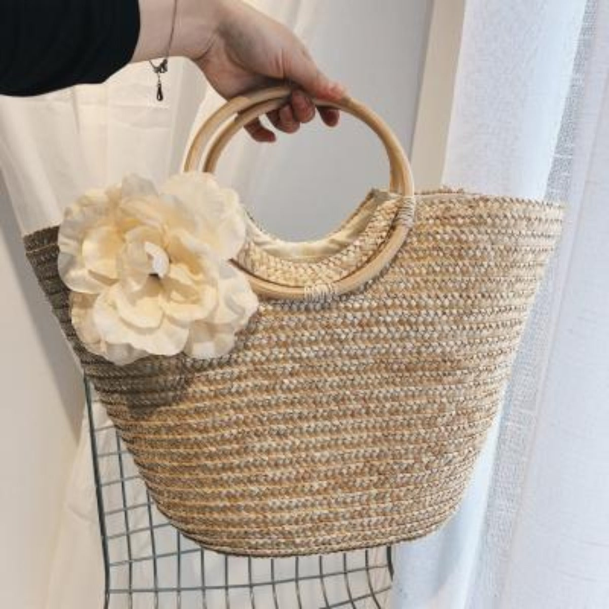 Coseey Floral Woven Straw Tote Bag
