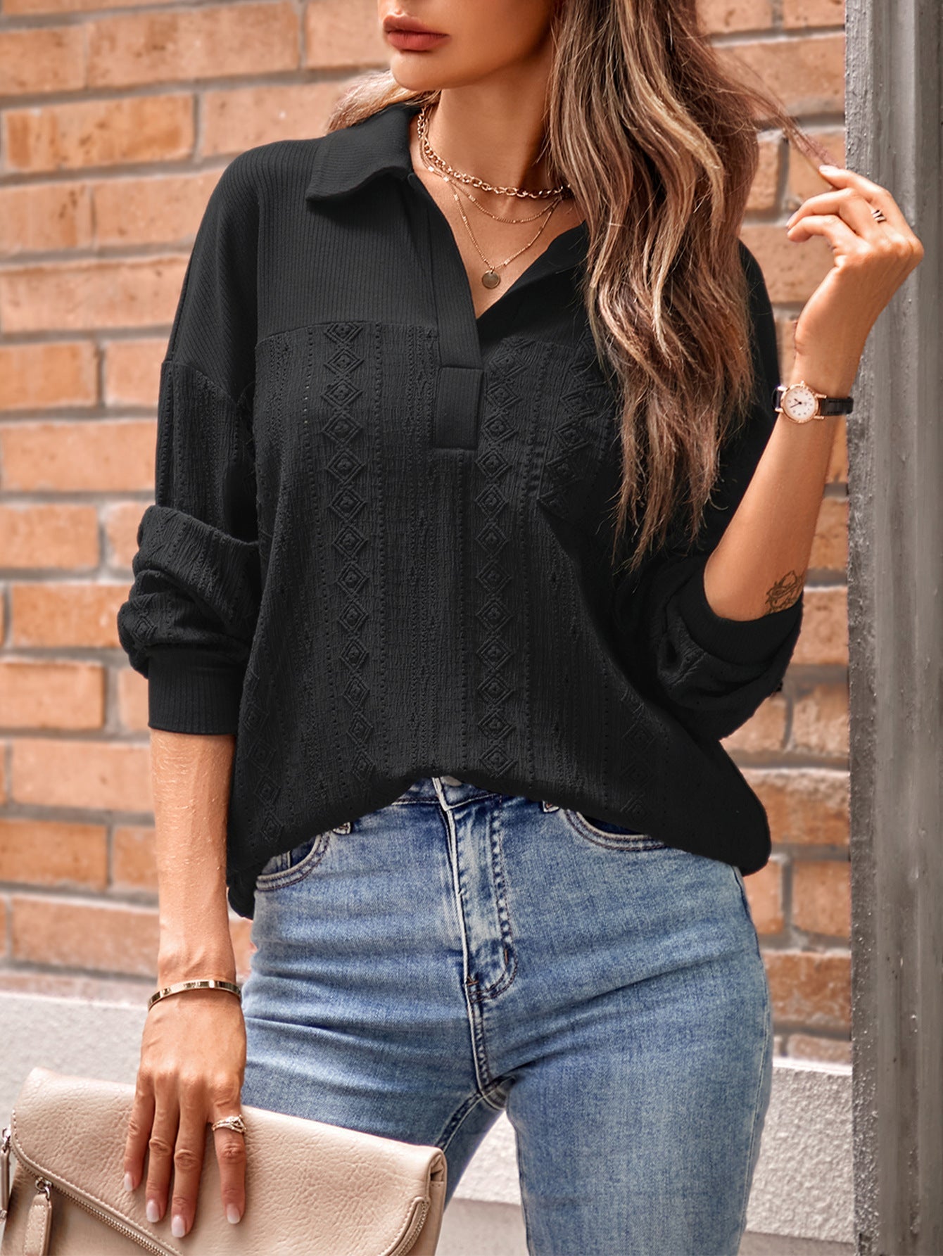 Relaxed Fit Long Sleeve Women's Blouse