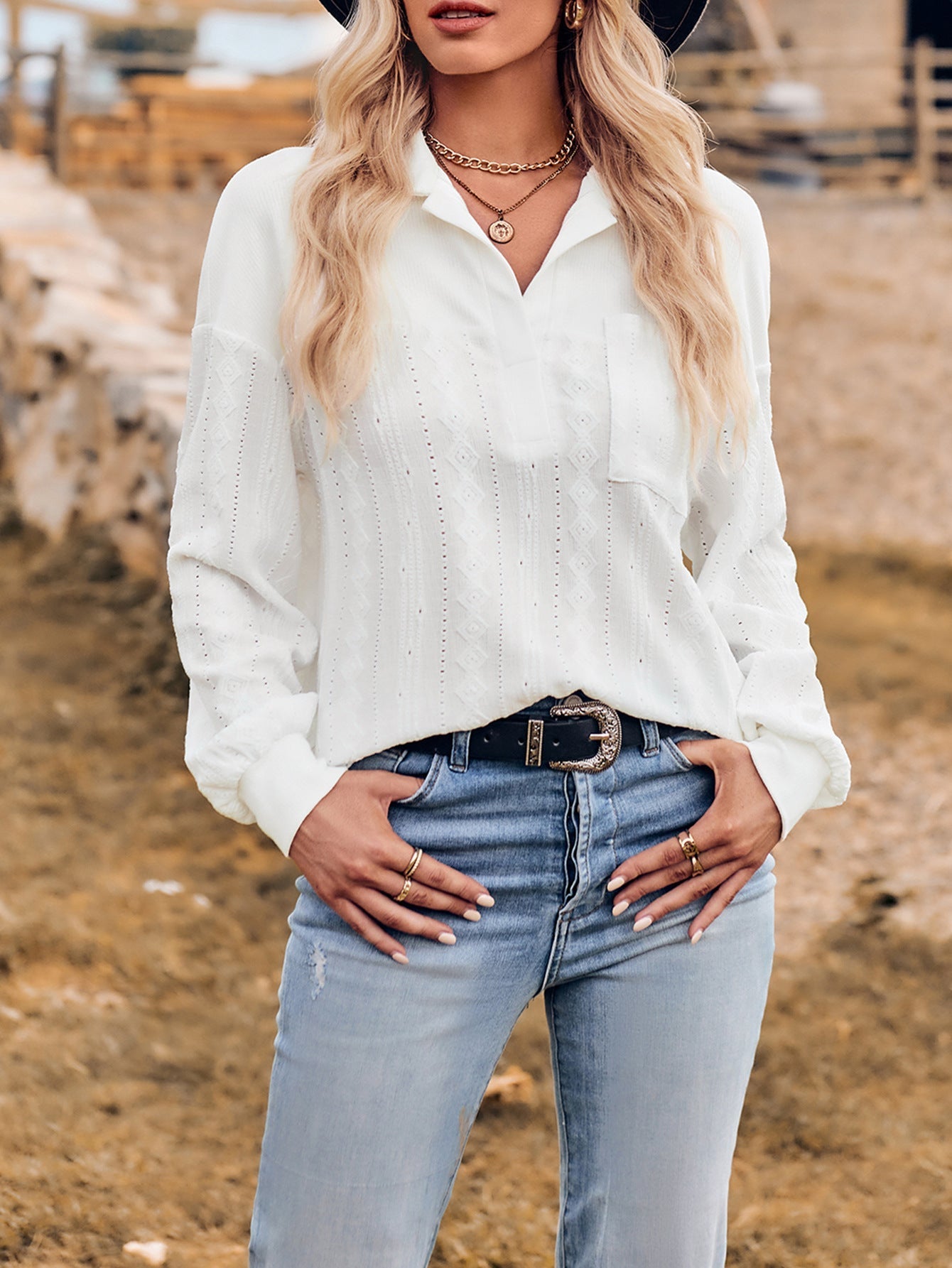 Relaxed Fit Long Sleeve Women's Blouse