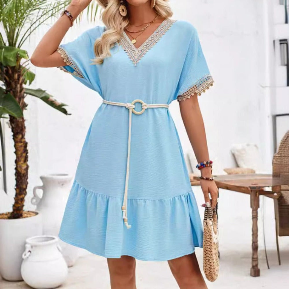 Lace Detailed Flowy V-Neck Dress