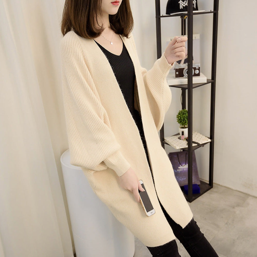 Knitted Cardigan with Mid-Length and Open Front for Women