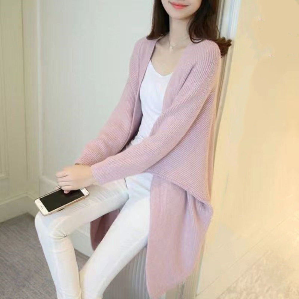 Knitted Cardigan with Mid-Length and Open Front for Women