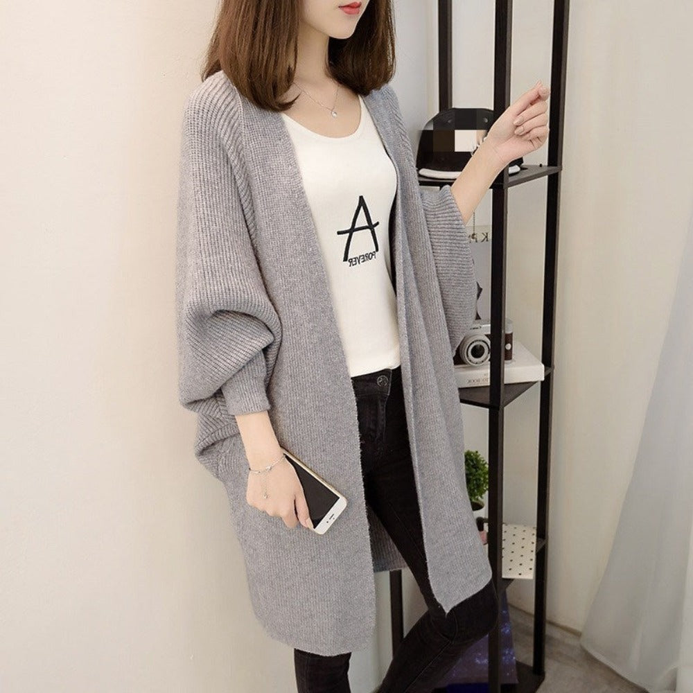 Knitted Cardigan with Mid-Length and Open Front for Women
