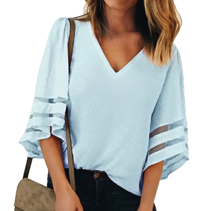 Chiffon Top with Batwing Sleeves and V-Neck for Women