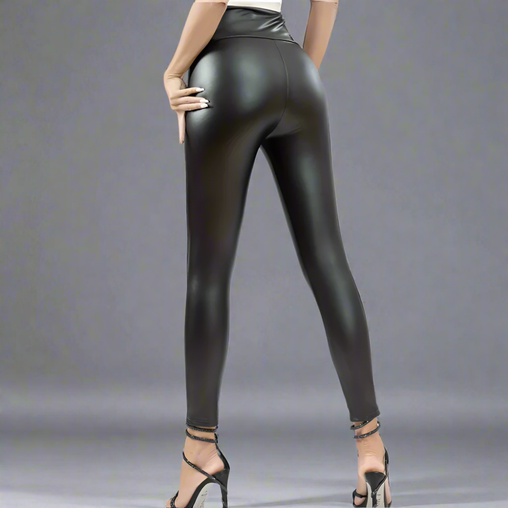 Fleece Lined Vegan Leather Yoga Leggings with High Waist for Winter