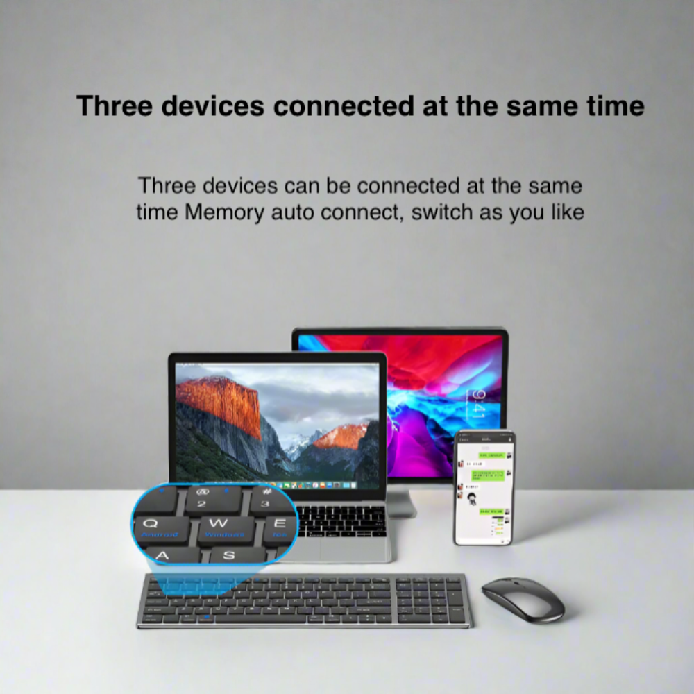 Dual Mode Wireless Ultra Slim Full Size Keyboard and Mouse Set