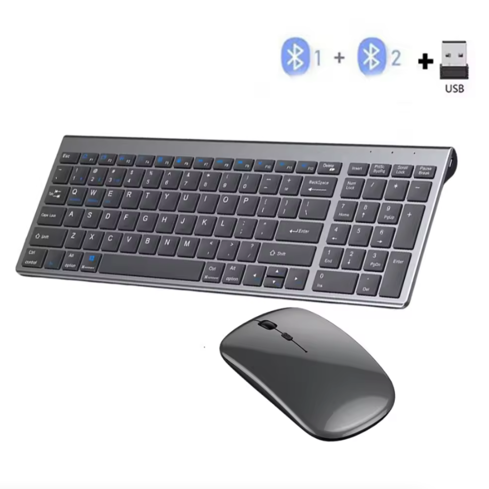 Dual Mode Wireless Ultra Slim Full Size Keyboard and Mouse Set