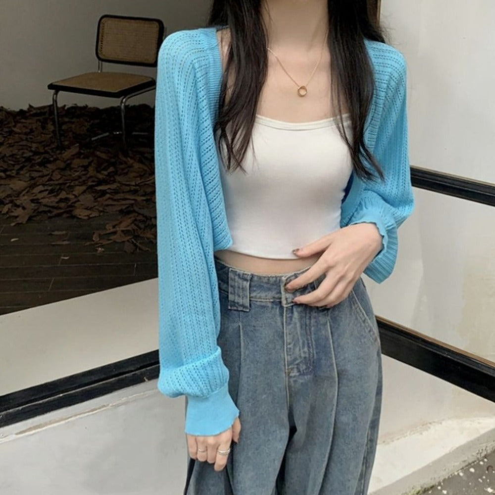 Korean-Inspired Women's Short Knitted Crop Cardigan