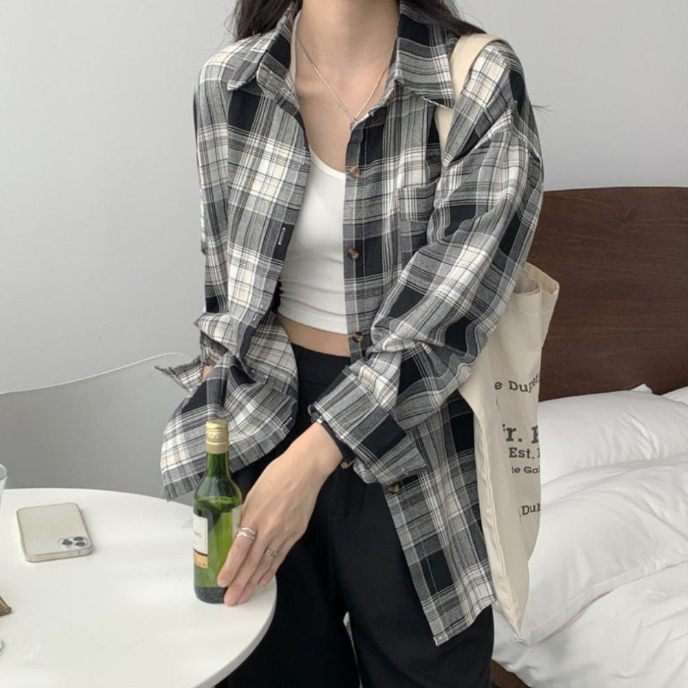 Plaid Long Sleeve Shirt for Women