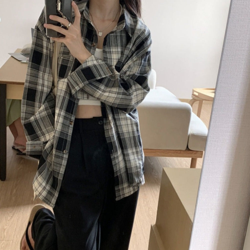 Plaid Long Sleeve Shirt for Women