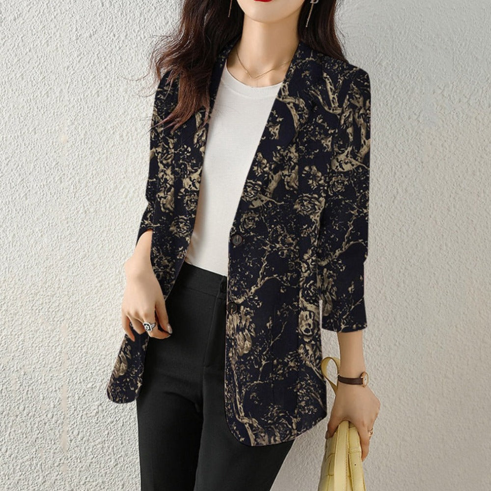 Floral Long Sleeve Blazer with Double Buttons for Women