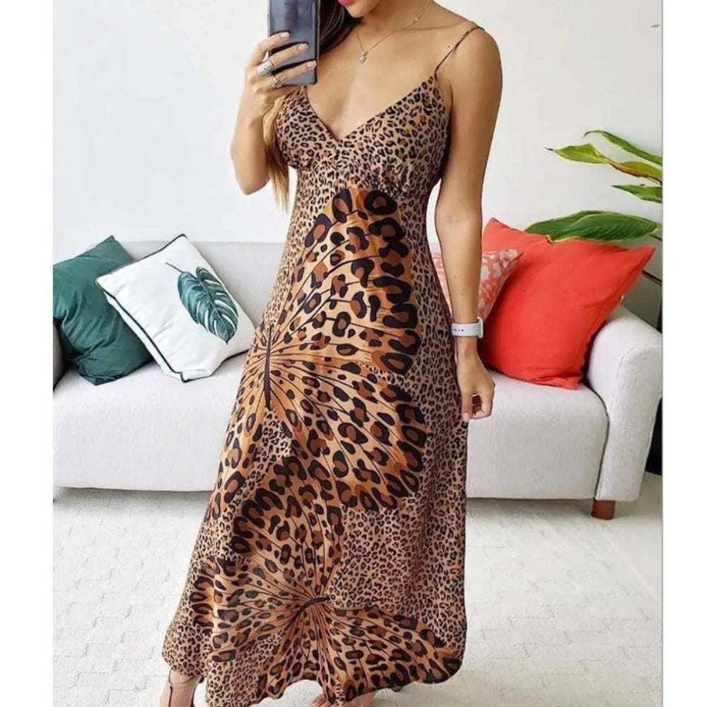 Sleeveless Dress with Leopard Print for Women