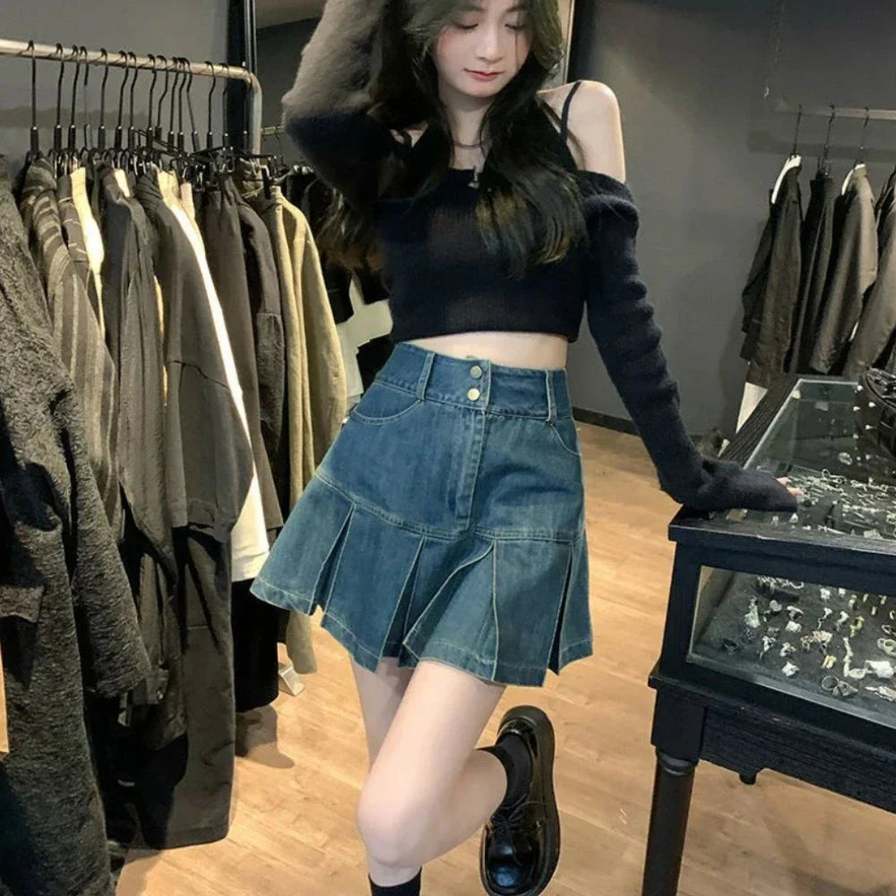 High Waisted Mini Denim Skirt for KPOP Lovers