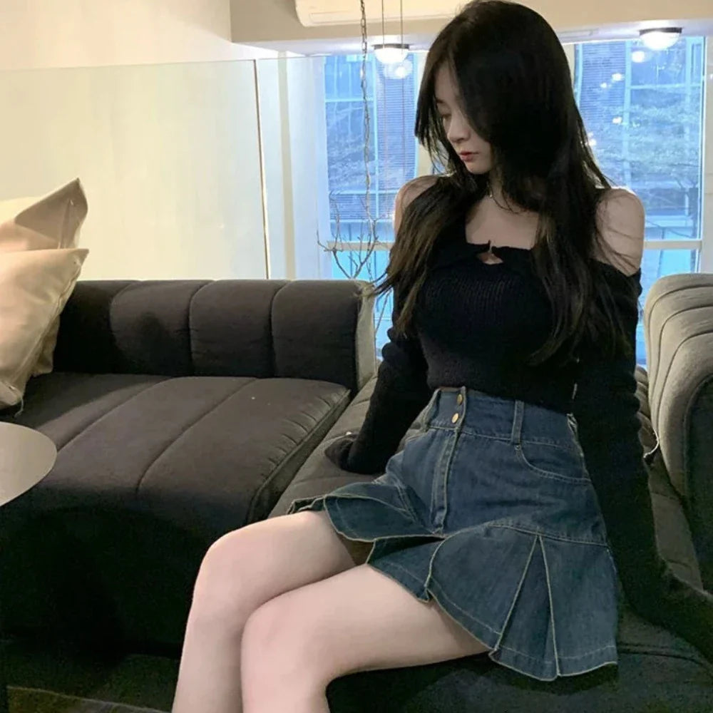 High Waisted Mini Denim Skirt for KPOP Lovers