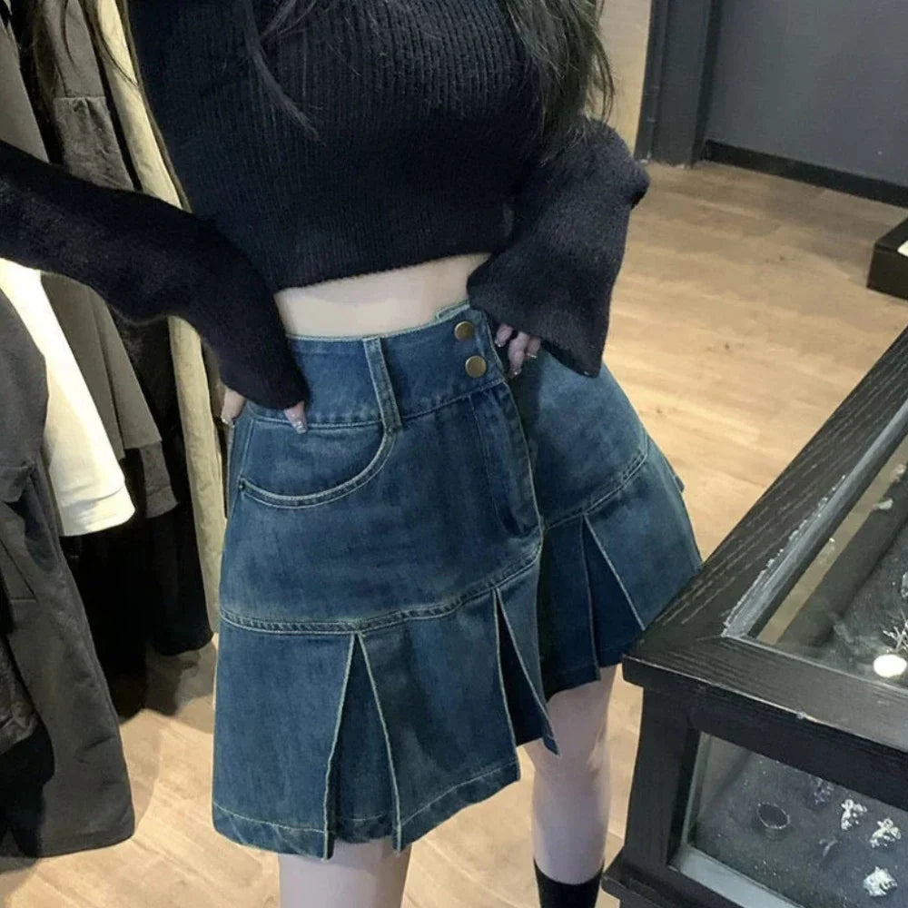 High Waisted Mini Denim Skirt for KPOP Lovers