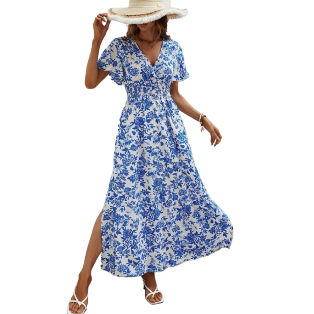 Floral V Neck Dress for Women's Summer by the Sea