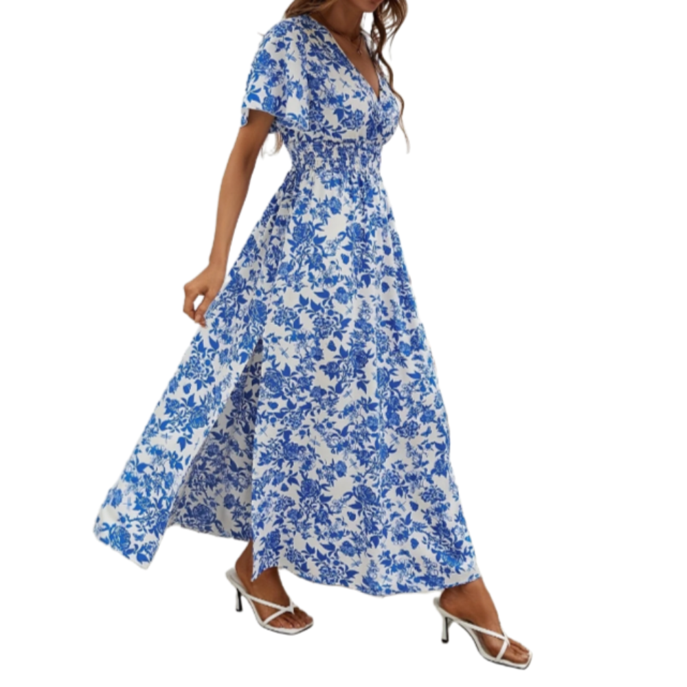 Floral V Neck Dress for Women's Summer by the Sea