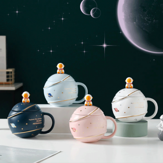 500ML Lid Coffee Mug with Space Cartoon Design