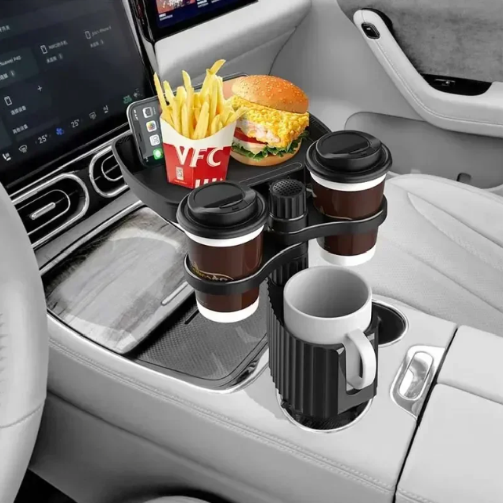 Rotating Dual Car Cup Holders with Snack Tray