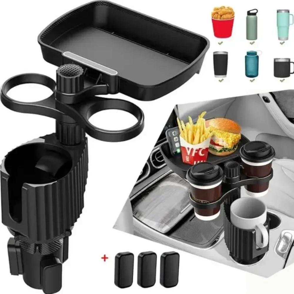 Rotating Dual Car Cup Holders with Snack Tray