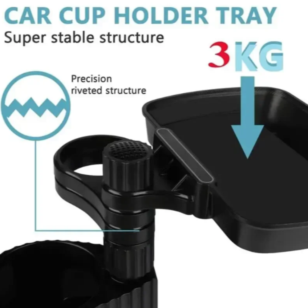 Rotating Dual Car Cup Holders with Snack Tray