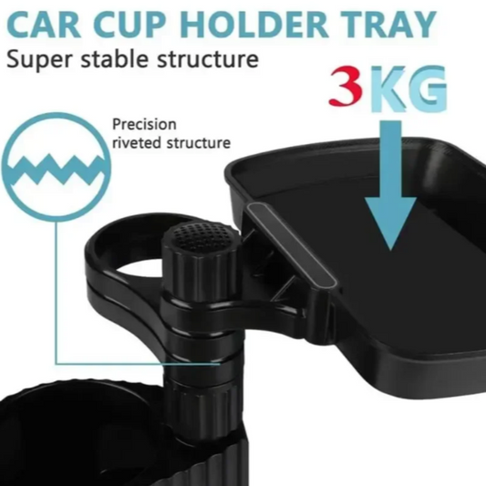 Rotating Dual Car Cup Holders with Snack Tray