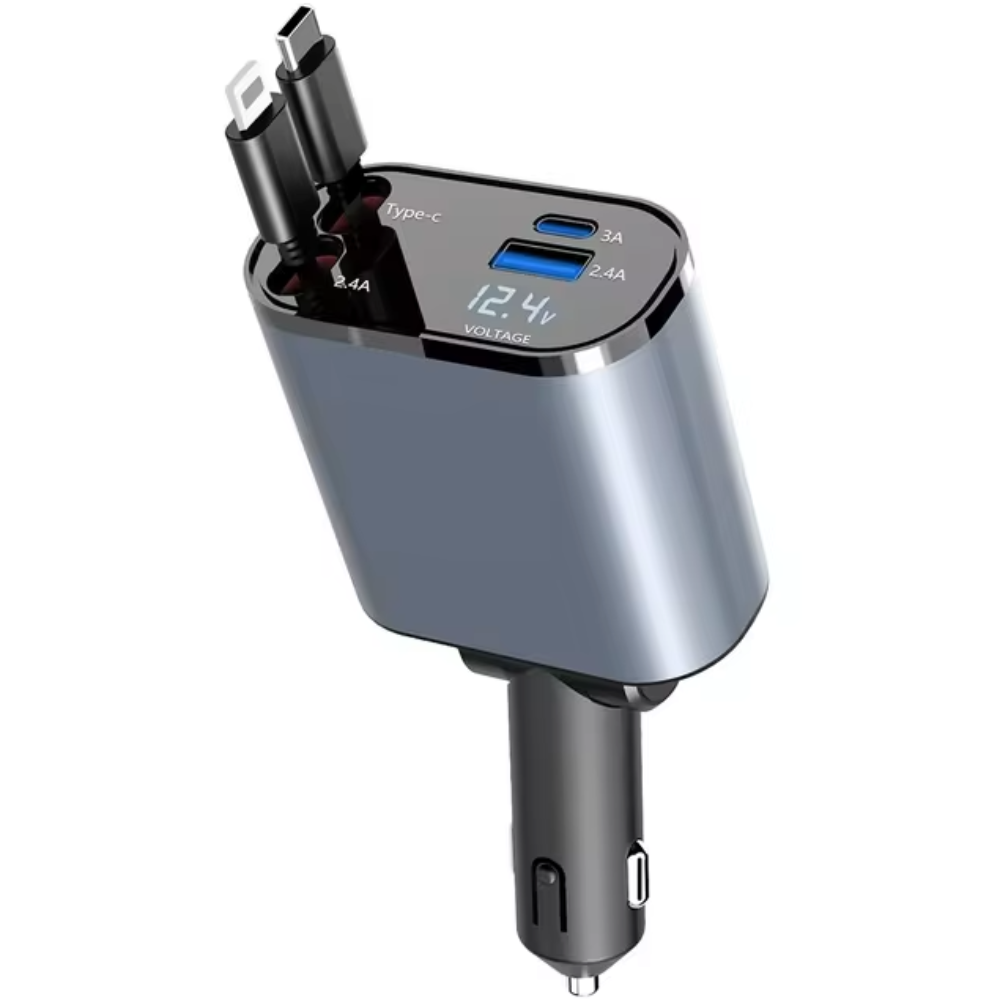 Retractable Car Charger with 120W Fast Charging and 4-in-1 Compatibility