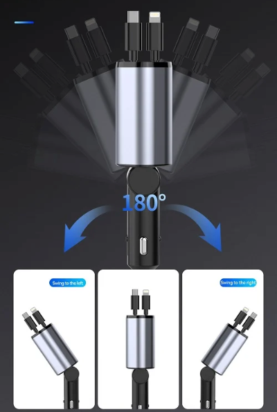 Retractable Car Charger with 120W Fast Charging and 4-in-1 Compatibility