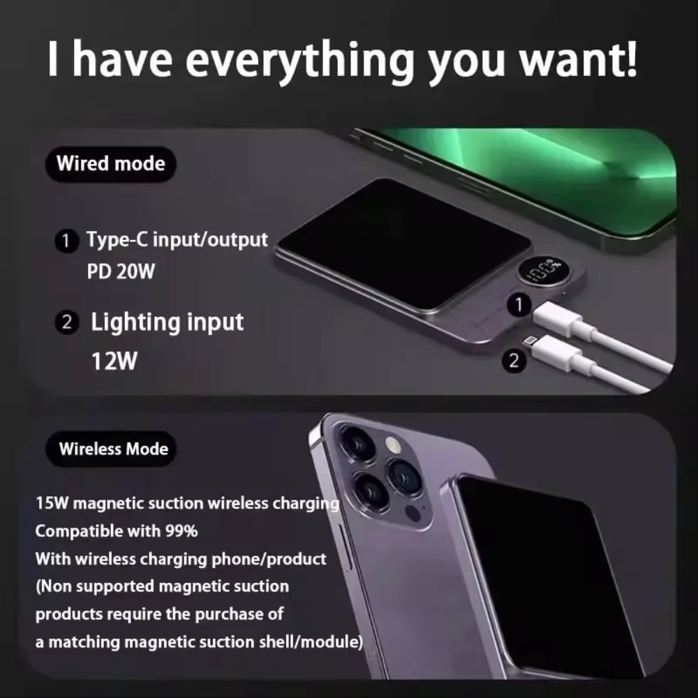 Magnetic Wireless Portable Power Bank - 10000 mAh for iPhone Compatibility