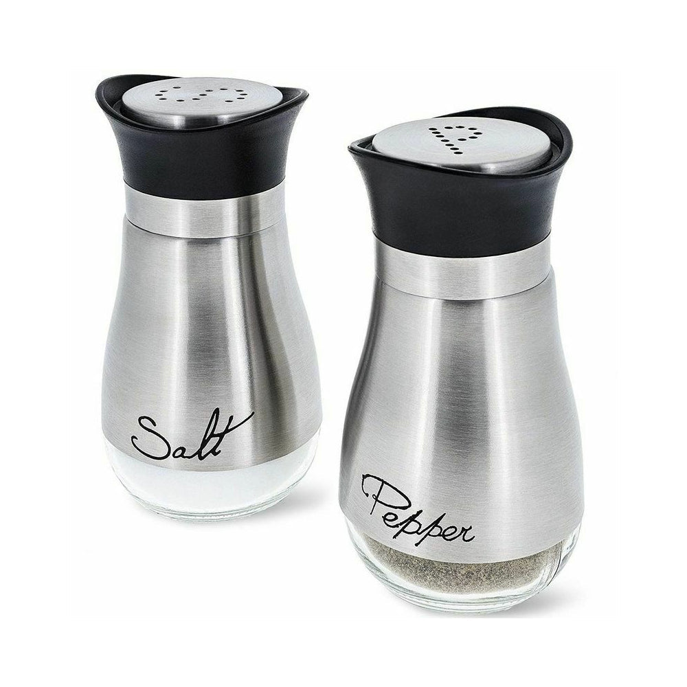 Stainless Steel and Glass Salt and Pepper Set, 4oz Capacity, Non-Toxic