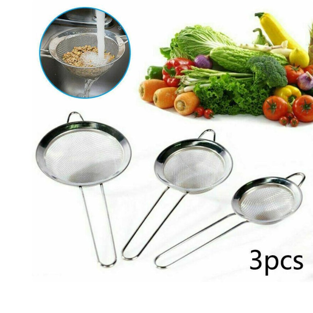 High Quality Kitchen Cooking Tools - Set of 3 Stainless Steel Colanders