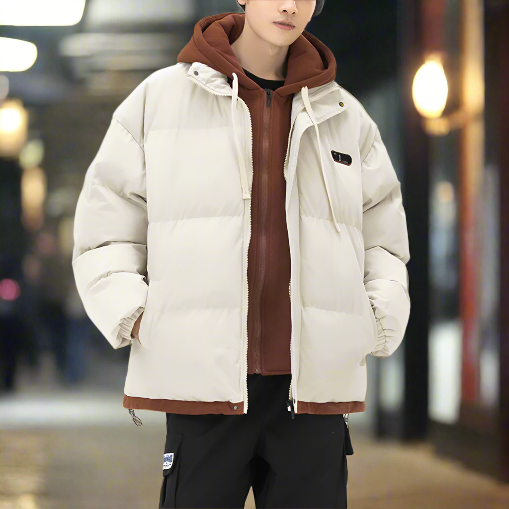 Layered Appearance Men's Hooded Puffer Jacket