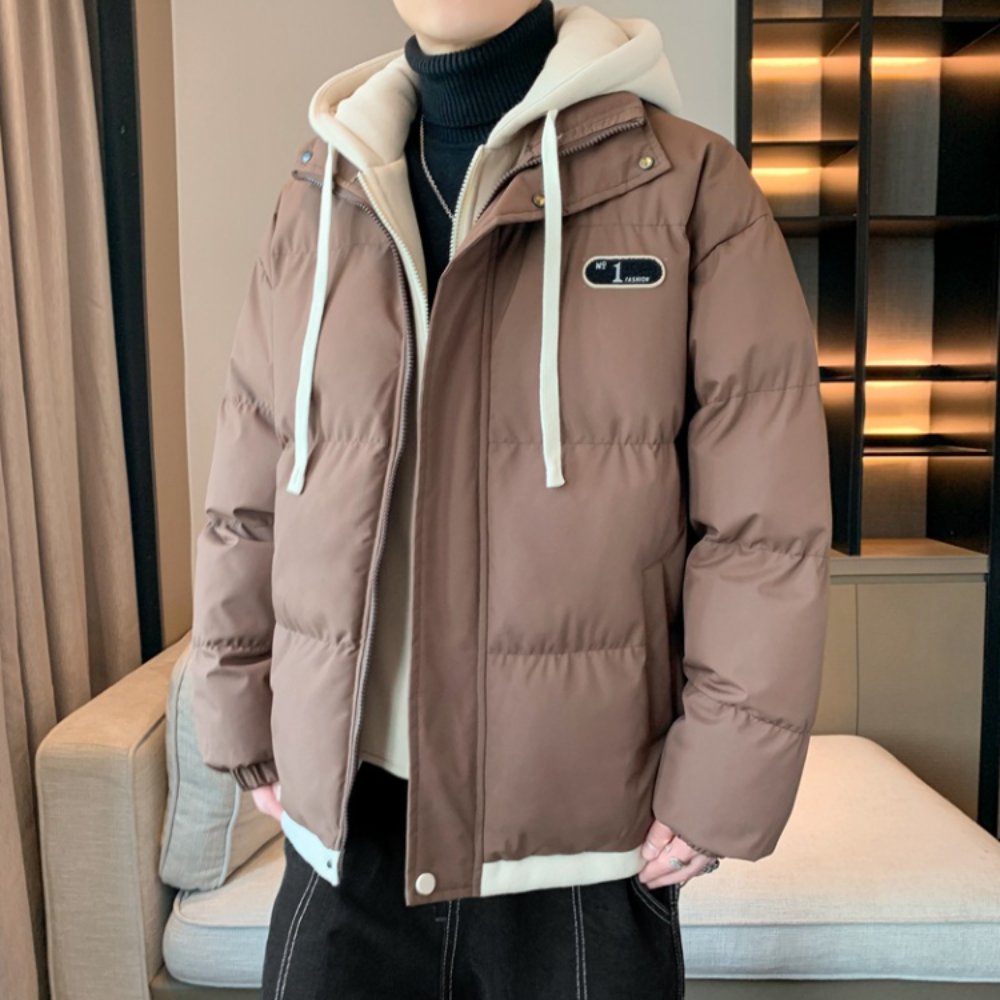 Layered Appearance Men's Hooded Puffer Jacket