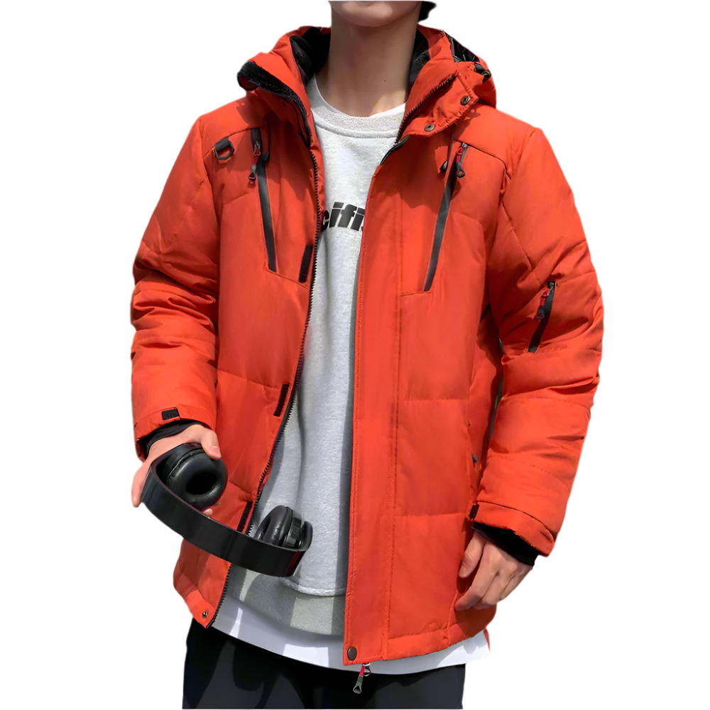 High Collar Men's Puffer Jacket with Detachable Hood
