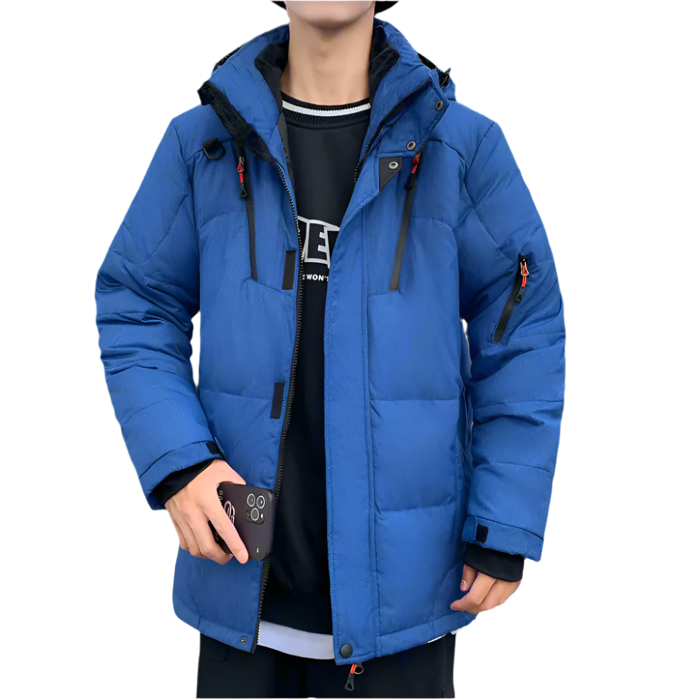 High Collar Men's Puffer Jacket with Detachable Hood
