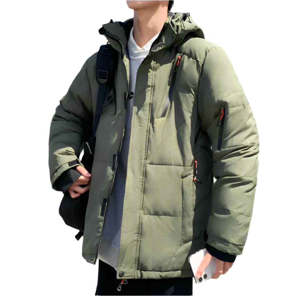High Collar Men's Puffer Jacket with Detachable Hood