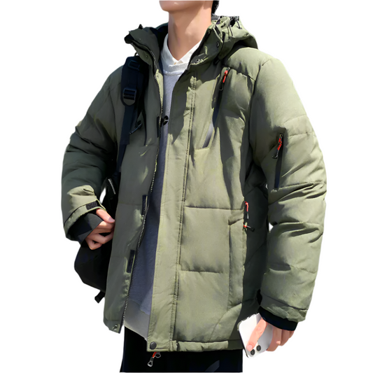 High Collar Men's Puffer Jacket with Detachable Hood
