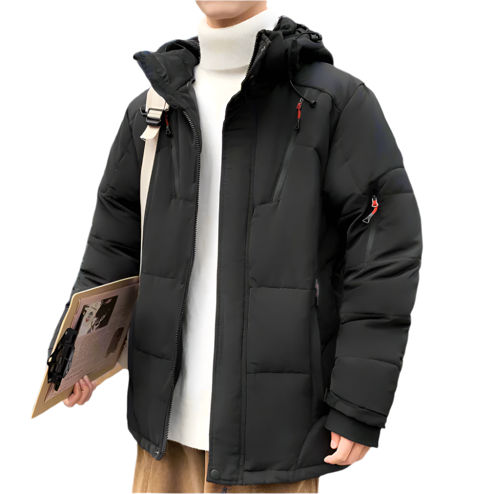 High Collar Men's Puffer Jacket with Detachable Hood
