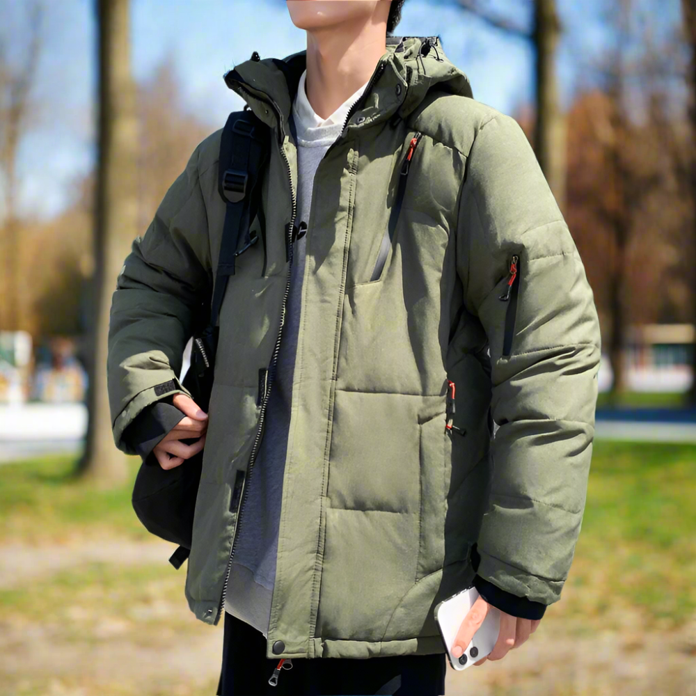 High Collar Men's Puffer Jacket with Detachable Hood